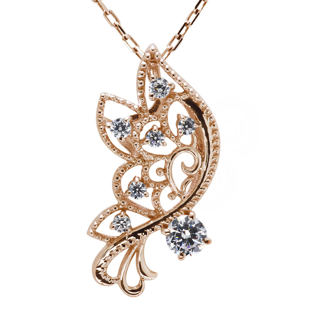バタフライ ネックレス レディース 透かし 誕生石 ミルグレイン 蝶 キラキラ アラベスク K10 K18 Pt900 SV925 曲線 上品 大人女子 可愛い デート (品番 mh-0434)