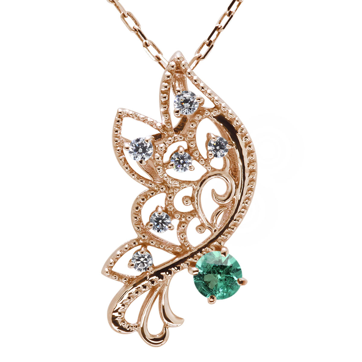 バタフライ ネックレス レディース 透かし 誕生石 ミルグレイン 蝶 キラキラ アラベスク K10 K18 Pt900 SV925 曲線 上品 大人女子 可愛い デート (品番 mh-0434)