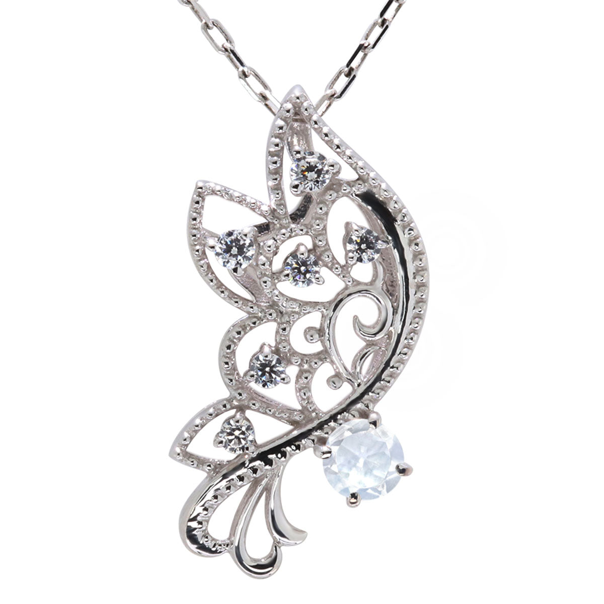 バタフライ ネックレス レディース 透かし 誕生石 ミルグレイン 蝶 キラキラ アラベスク K10 K18 Pt900 SV925 曲線 上品 大人女子 可愛い デート (品番 mh-0434)
