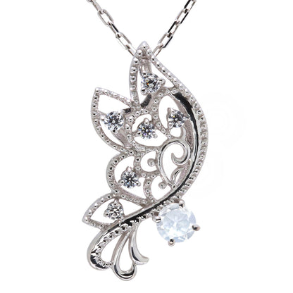 バタフライ ネックレス レディース 透かし 誕生石 ミルグレイン 蝶 キラキラ アラベスク K10 K18 Pt900 SV925 曲線 上品 大人女子 可愛い デート (品番 mh-0434)