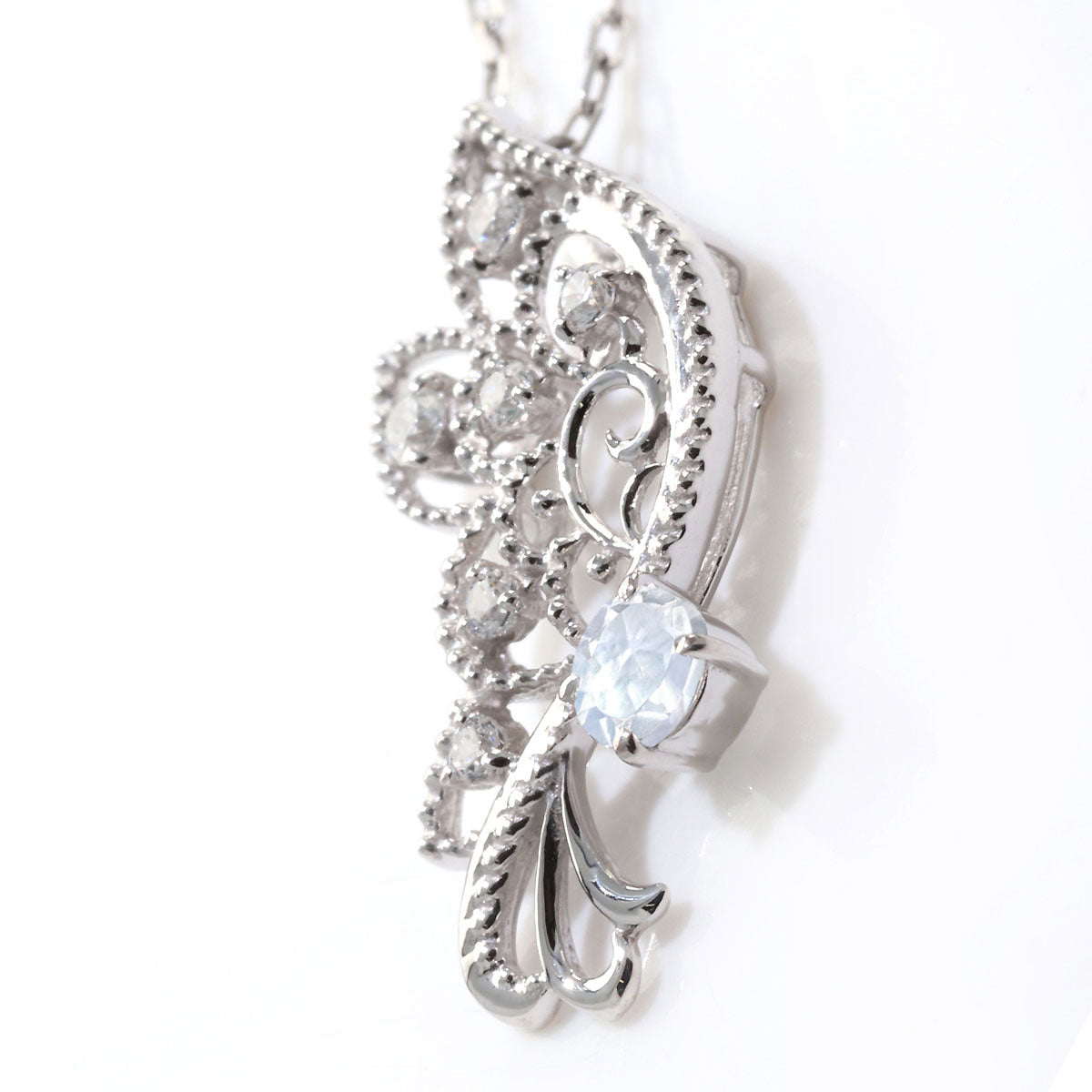 バタフライ ネックレス レディース 透かし 誕生石 ミルグレイン 蝶 キラキラ アラベスク K10 K18 Pt900 SV925 曲線 上品 大人女子 可愛い デート (品番 mh-0434)