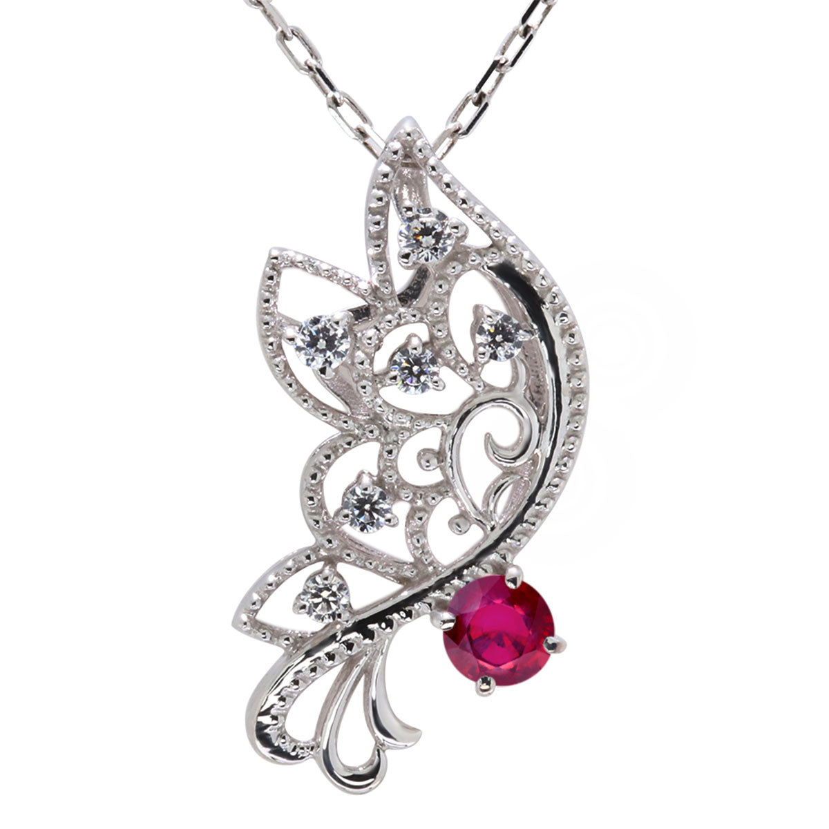 バタフライ ネックレス レディース 透かし 誕生石 ミルグレイン 蝶 キラキラ アラベスク K10 K18 Pt900 SV925 曲線 上品 大人女子 可愛い デート (品番 mh-0434)