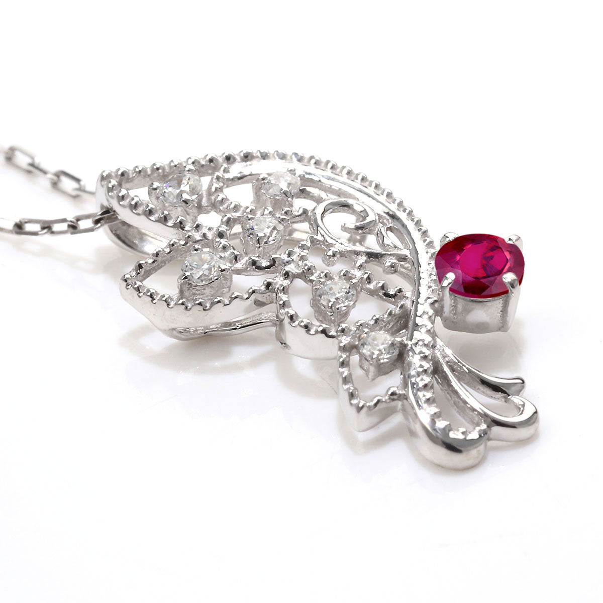 バタフライ ネックレス レディース 透かし 誕生石 ミルグレイン 蝶 キラキラ アラベスク K10 K18 Pt900 SV925 曲線 上品 大人女子 可愛い デート (品番 mh-0434)