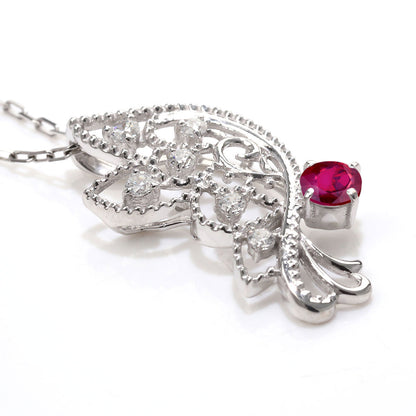 バタフライ ネックレス レディース 透かし 誕生石 ミルグレイン 蝶 キラキラ アラベスク K10 K18 Pt900 SV925 曲線 上品 大人女子 可愛い デート (品番 mh-0434)