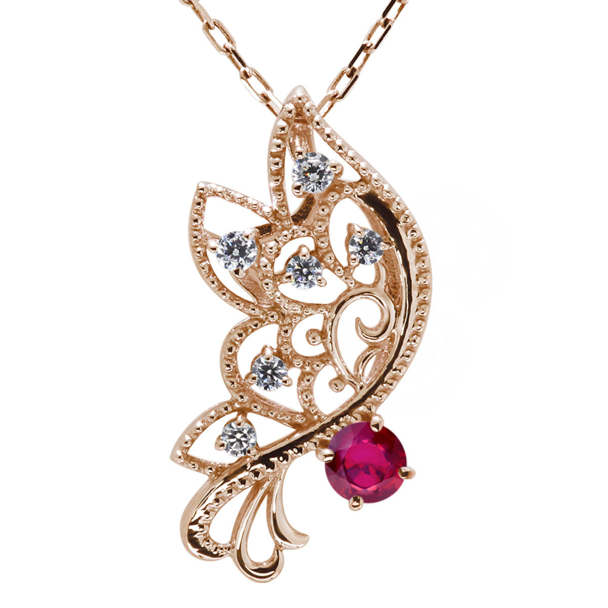 バタフライ ネックレス レディース 透かし 誕生石 ミルグレイン 蝶 キラキラ アラベスク K10 K18 Pt900 SV925 曲線 上品 大人女子 可愛い デート (品番 mh-0434)