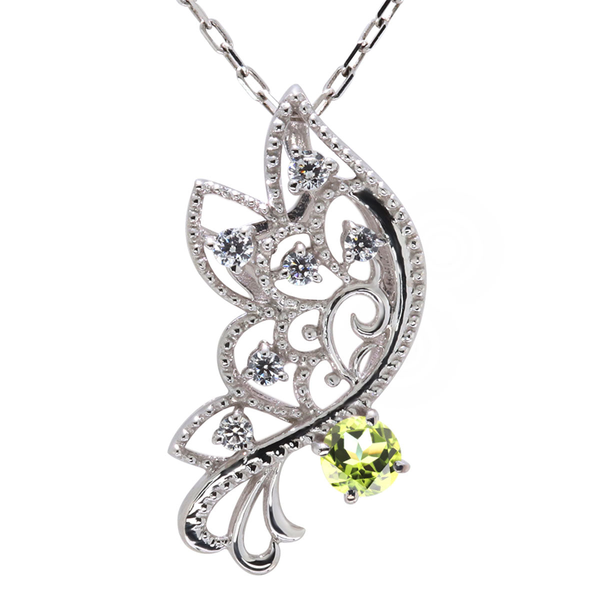 バタフライ ネックレス レディース 透かし 誕生石 ミルグレイン 蝶 キラキラ アラベスク K10 K18 Pt900 SV925 曲線 上品 大人女子 可愛い デート (品番 mh-0434)