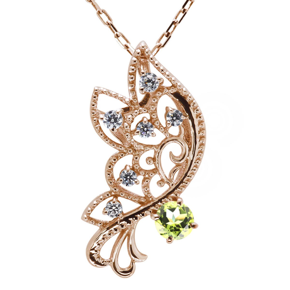 バタフライ ネックレス レディース 透かし 誕生石 ミルグレイン 蝶 キラキラ アラベスク K10 K18 Pt900 SV925 曲線 上品 大人女子 可愛い デート (品番 mh-0434)