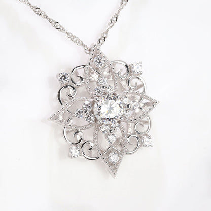 ダイヤモンド レディース ネックレス フラワー 鑑定書付き 0.25ct SI VS VVS プラチナ 18金 唐草 ミルグレイン 結晶 高級 綺麗 特別 記念 ギフト (品番 mh-0439-4-cgl)