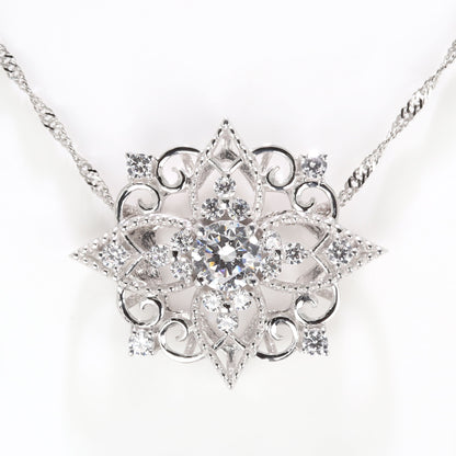 ダイヤモンド レディース ネックレス フラワー 鑑定書付き 0.25ct SI VS VVS プラチナ 18金 唐草 ミルグレイン 結晶 高級 綺麗 特別 記念 ギフト (品番 mh-0439-4-cgl)