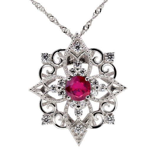 レディース ネックレス フラワー デザイン キラキラ 天然石 K10 K18 Pt900 SV925 唐草 選べる誕生石 透かし ミルグレイン 綺麗 結晶 繊細 エレガント (品番 mh-0439)