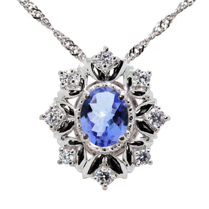 フラワー レディース ネックレス 天然石 オーバル ペンダント 2way 雪の結晶 k18 Pt900 k10 sv925 女性 大人 かわいい エレガント 贈り物 ギフト (品番 mh-0447)