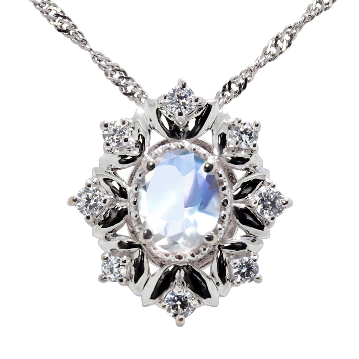 フラワー レディース ネックレス 天然石 オーバル ペンダント 2way 雪の結晶 k18 Pt900 k10 sv925 女性 大人 かわいい エレガント 贈り物 ギフト (品番 mh-0447)