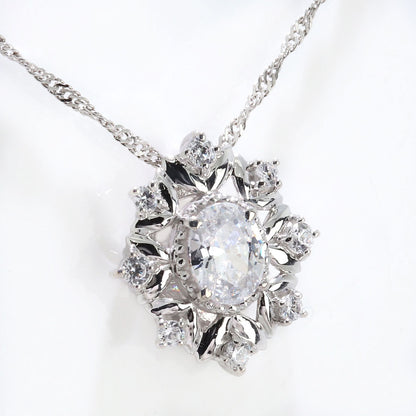 フラワー レディース ネックレス 天然石 オーバル ペンダント 2way 雪の結晶 k18 Pt900 k10 sv925 女性 大人 かわいい エレガント 贈り物 ギフト (品番 mh-0447)