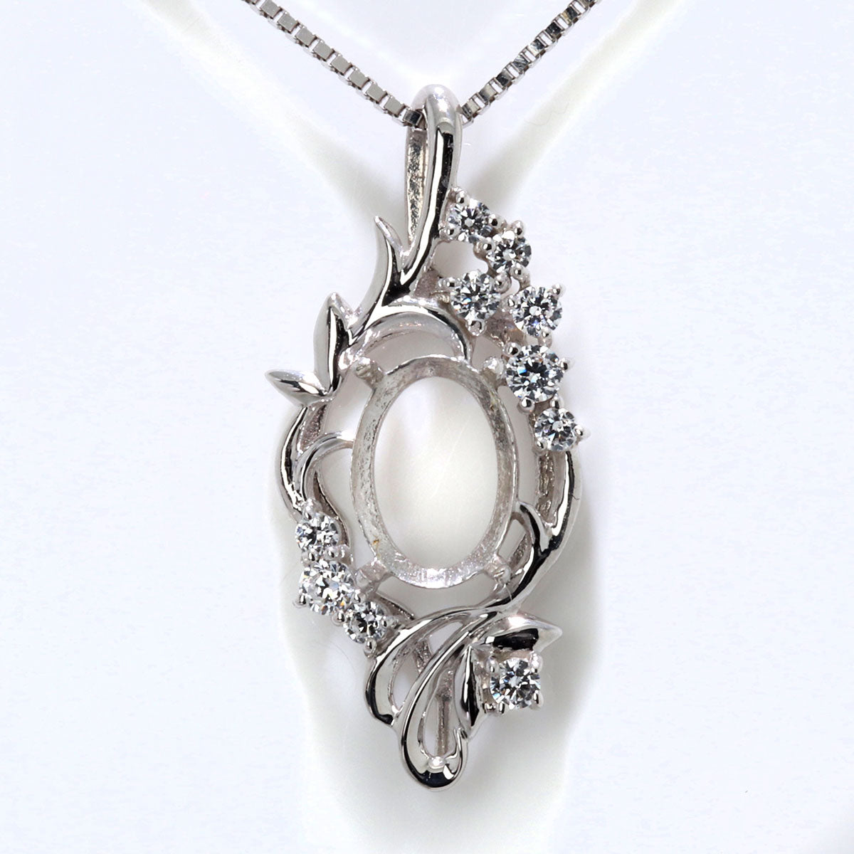 ペンダントトップ 空枠 リーフ 大ぶり オーバル 5mm×7mm 大粒 ネックレス K18 K10 Pt900 SV925 曲線 ボタニカル セミオーダー 誕生日 記念日 ご褒美 (品番 mh-0449-kw)