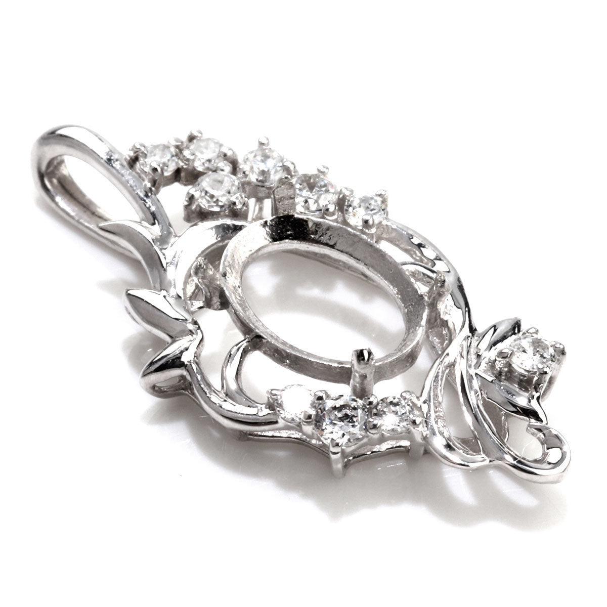 ペンダントトップ 空枠 リーフ 大ぶり オーバル 5mm×7mm 大粒 ネックレス K18 K10 Pt900 SV925 曲線 ボタニカル セミオーダー 誕生日 記念日 ご褒美 (品番 mh-0449-kw)