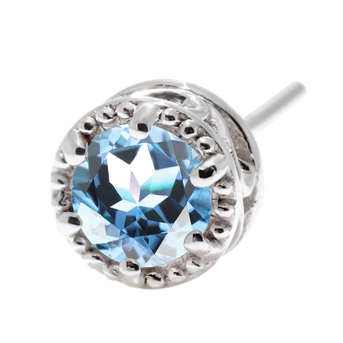 スタッド ピアス 片耳 唐草 一粒 4mm 選べる誕生石 10金 18金 プラチナ シルバー メンズ ミル調 シンプル X'mas ホワイトデー 男性 重ね着け 工房直販 (品番 mp-0008-m)