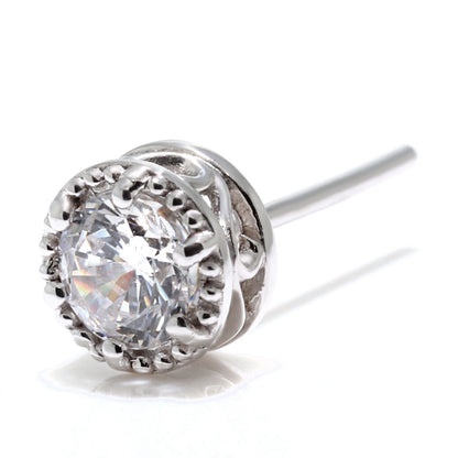 スタッド ピアス 片耳 唐草 一粒 4mm 選べる誕生石 10金 18金 プラチナ シルバー メンズ ミル調 シンプル X'mas ホワイトデー 男性 重ね着け 工房直販 (品番 mp-0008-m)