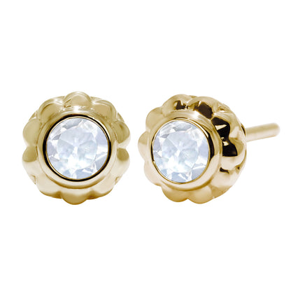 一粒 ピアス レディース フラワー 可愛い スタッドピアス 両耳セット K10 K18 Pt900 SV925 天然石 3mm シンプル 上品 工房直販 ジュエリー 普段使い (品番 mp-0009-l)