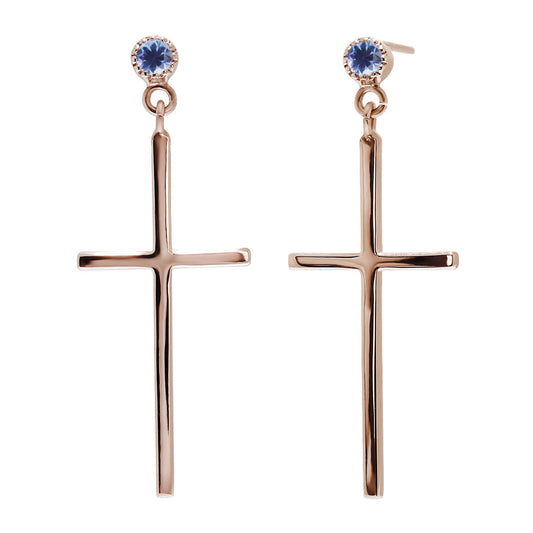 ピアス クロス 揺れる ベニトアイト レディース スタッドピアス 18k 10k pt900 希少石 可愛い 大人 女性 人気 おしゃれ 彼女 誕生日プレゼント (品番 mp-0070-a-beni-l)