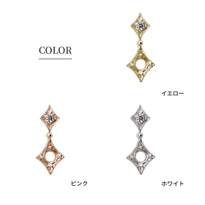 空枠 ネックレス レディース 3mm 枠 ひし形 ペンダント K10 K18 Pt900 SV925 クラシカル 幾何学 ミル調 ダイヤ型 揺れる 綺麗 大人 エレガント 工房直販 (品番 mpn-0036-kw)