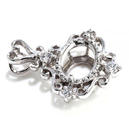 ペンダントトップ 空枠 ハート アンティーク調 アラベスク オーバル 5mm×7mm ネックレス K18 K10 Pt900 SV925 曲線 ボタニカル セミオーダー 誕生日 記念日 ご褒美 (品番 mpn-0042-kw)