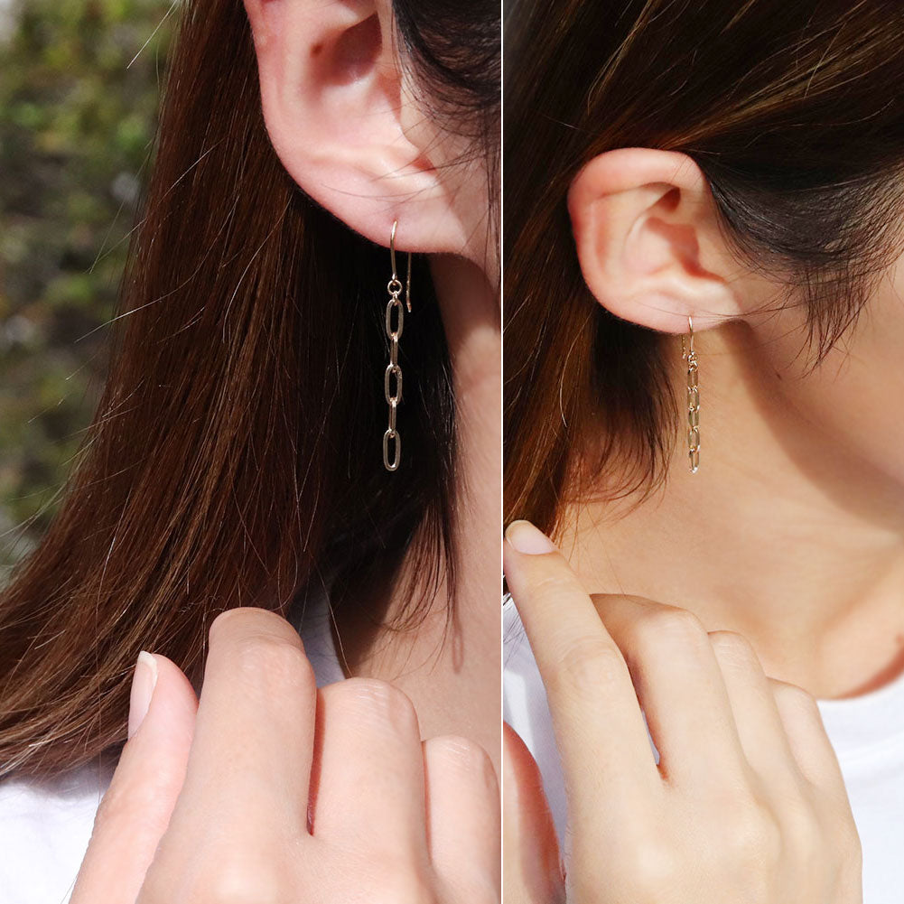 レディース ピアス ロング K18 ペーパークリップ チェーン フックピアス 揺れる 18k ゴールド  チェーンピアス 18金 シンプル かわいい 大人 (品番 mpp-pc-065)