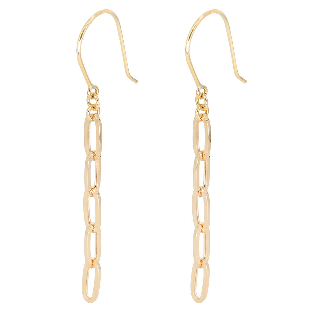 レディース ピアス ロング K18 ペーパークリップ チェーン フックピアス 揺れる 18k ゴールド  チェーンピアス 18金 シンプル かわいい 大人 (品番 mpp-pc-065)