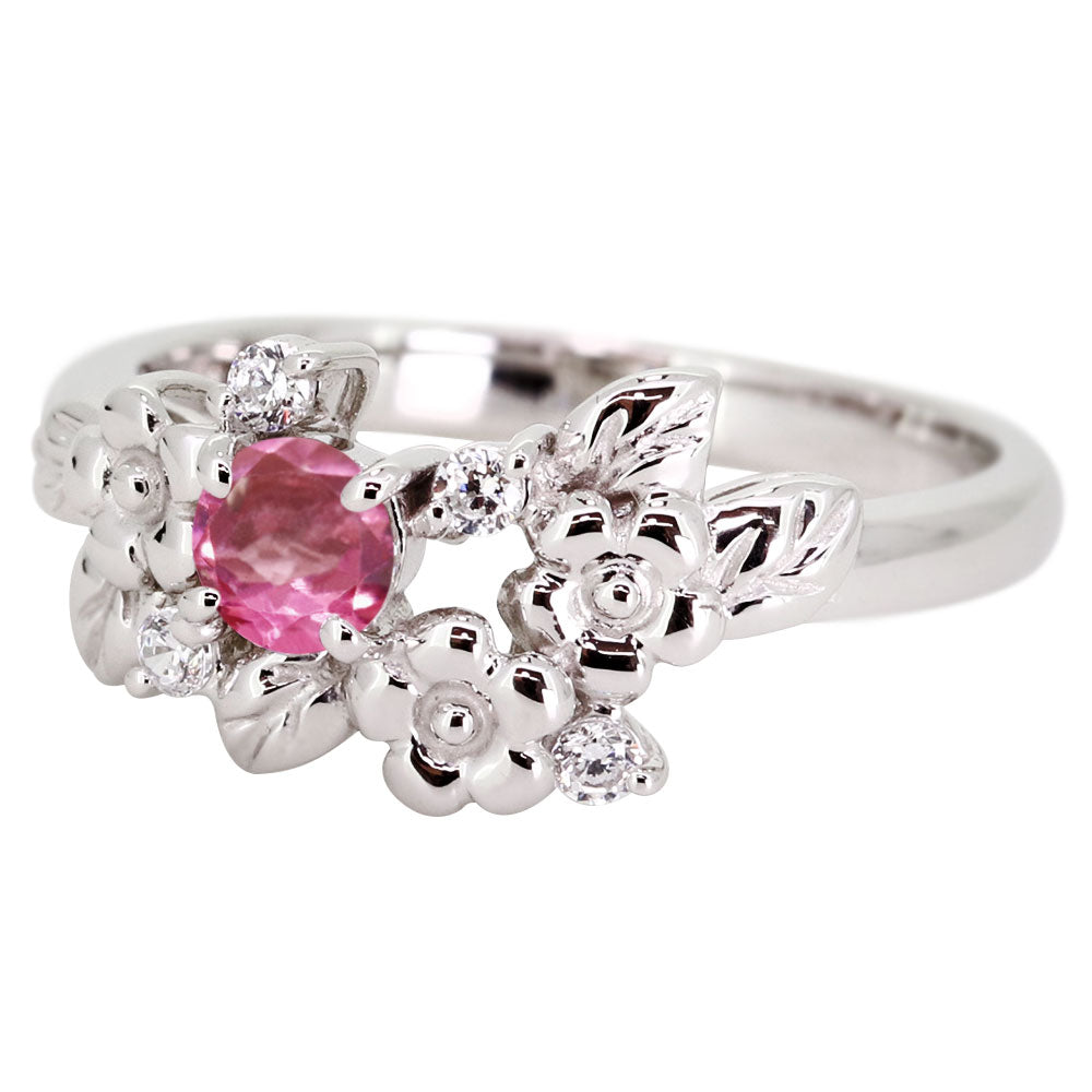 フラワーリング 指輪 レディース 選べる誕生石 花 フラワーモチーフ 女性 おしゃれ 母の日 プレゼント 天然石 pt900 K18 K10 SV925 (品番 mpr-0009)