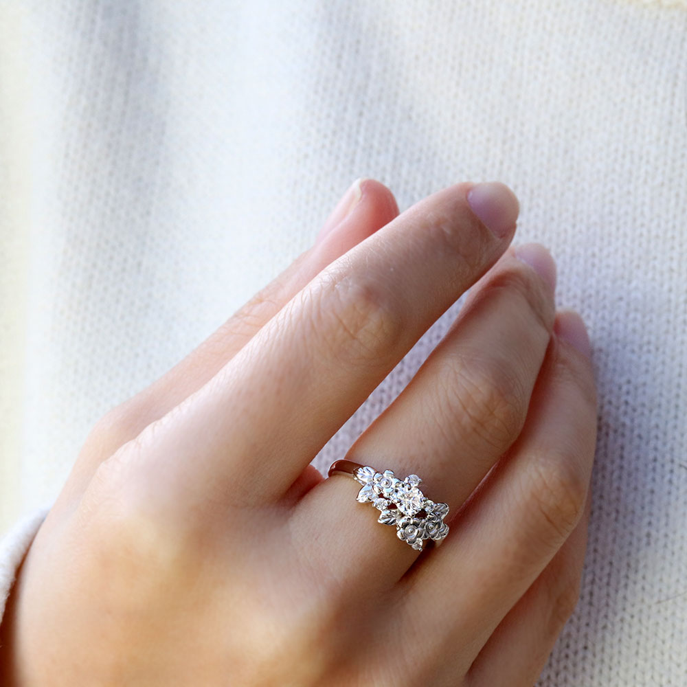 フラワーリング 指輪 レディース 選べる誕生石 花 フラワーモチーフ 女性 おしゃれ 母の日 プレゼント 天然石 pt900 K18 K10 SV925 (品番 mpr-0009)