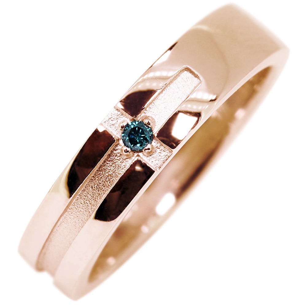 指輪 太め レディース クロスリング ピンキー リング ブルーダイヤモンド シルバー SV925 クロス 十字架 ユニセックス ペア おそろい おすすめ (品番 mpr-0025-blue4-sv)