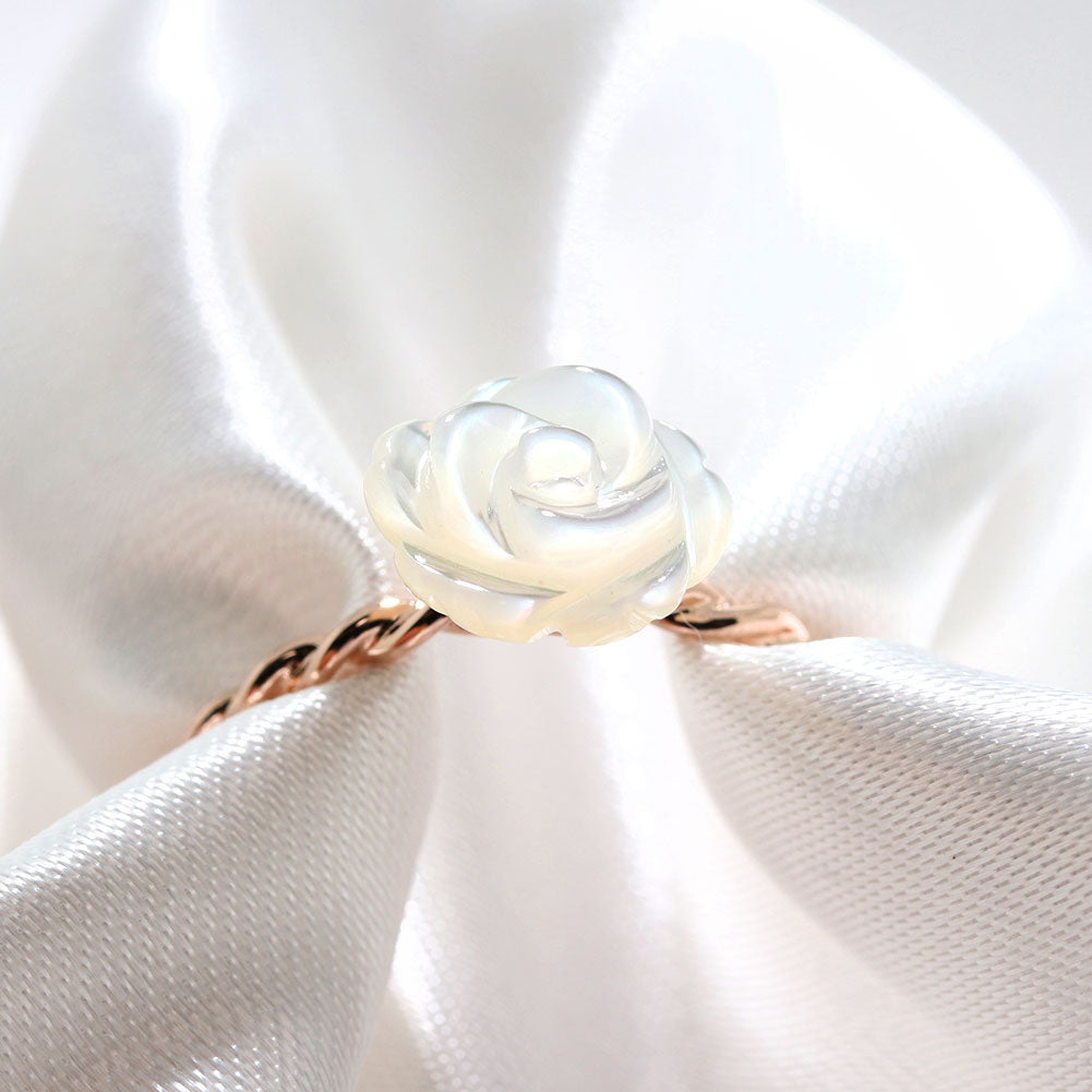 白蝶貝 シンプル リング 18金 薔薇 指輪 レディースリング プラチナ 10金 フラワー ホワイトローズ 花 大人 可愛い 誕生日 記念日 贈り物 (品番 mpr-0029)