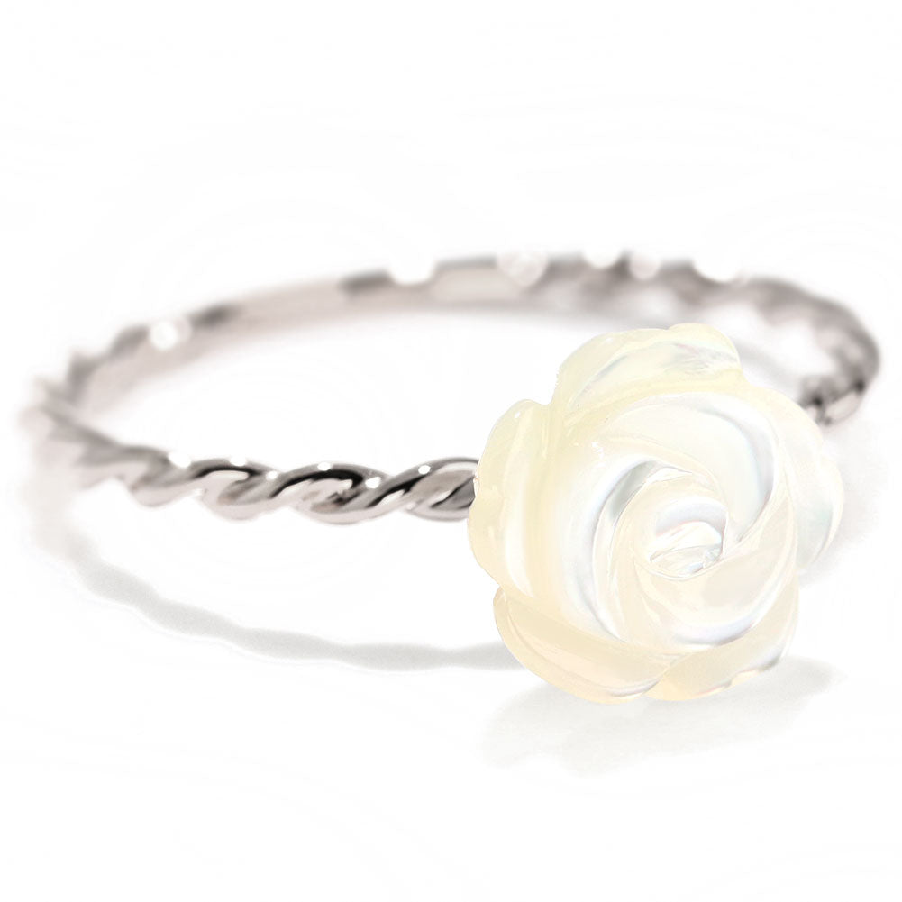 白蝶貝 シンプル リング 18金 薔薇 指輪 レディースリング プラチナ 10金 フラワー ホワイトローズ 花 大人 可愛い 誕生日 記念日 贈り物 (品番 mpr-0029)