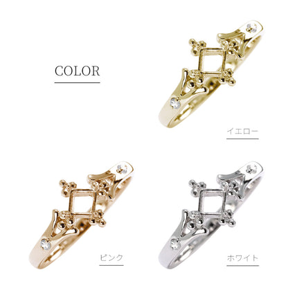 セミオーダー カスタムルース 指輪 空枠 プリンセス リング 簡単 Pt900 K18 K10 sv925 かわいい スクエア 3.5mm リング 王冠 人魚姫 アンティーク (品番 mpr-0031-kw)