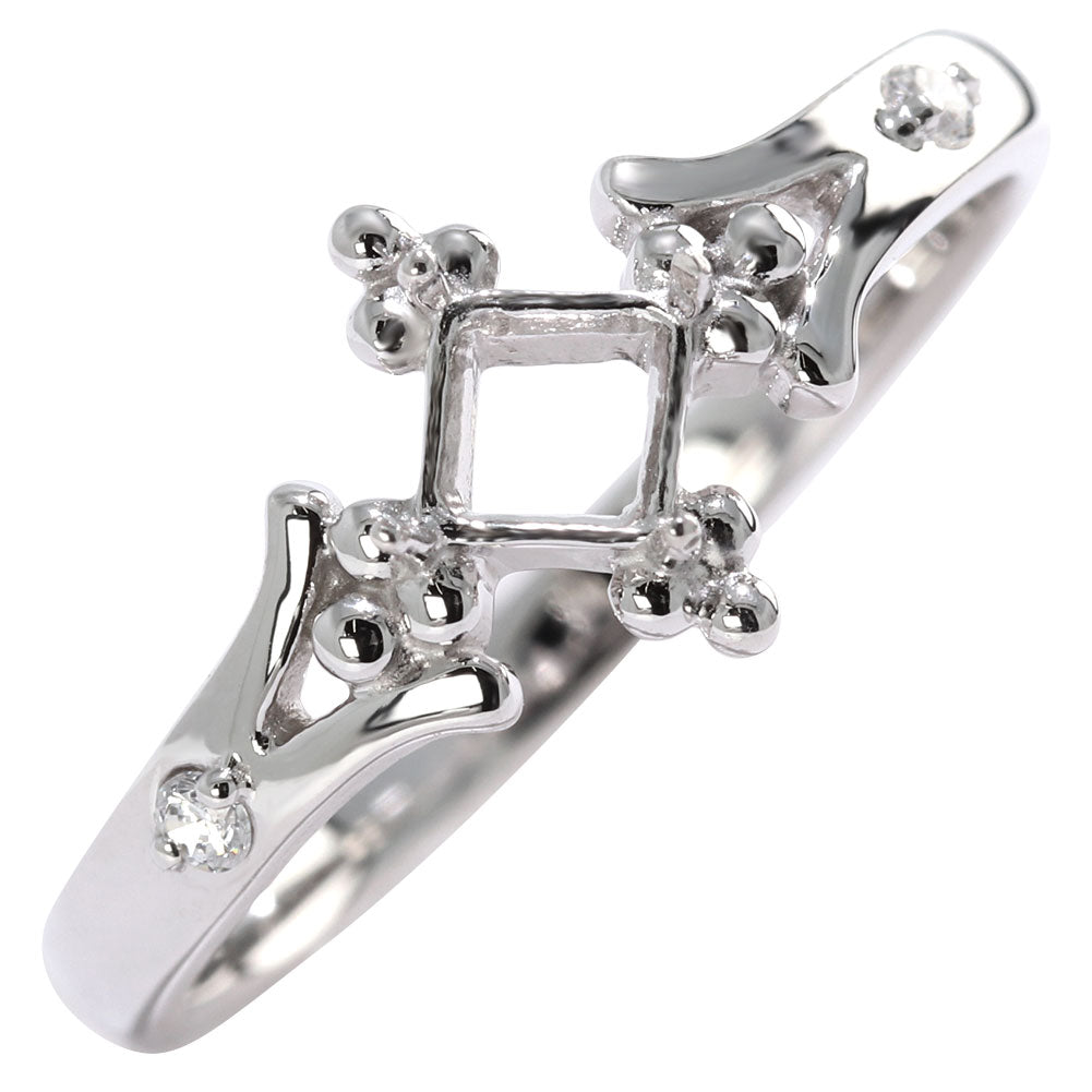 セミオーダー カスタムルース 指輪 空枠 プリンセス リング 簡単 Pt900 K18 K10 sv925 かわいい スクエア 3.5mm リング 王冠 人魚姫 アンティーク (品番 mpr-0031-kw)