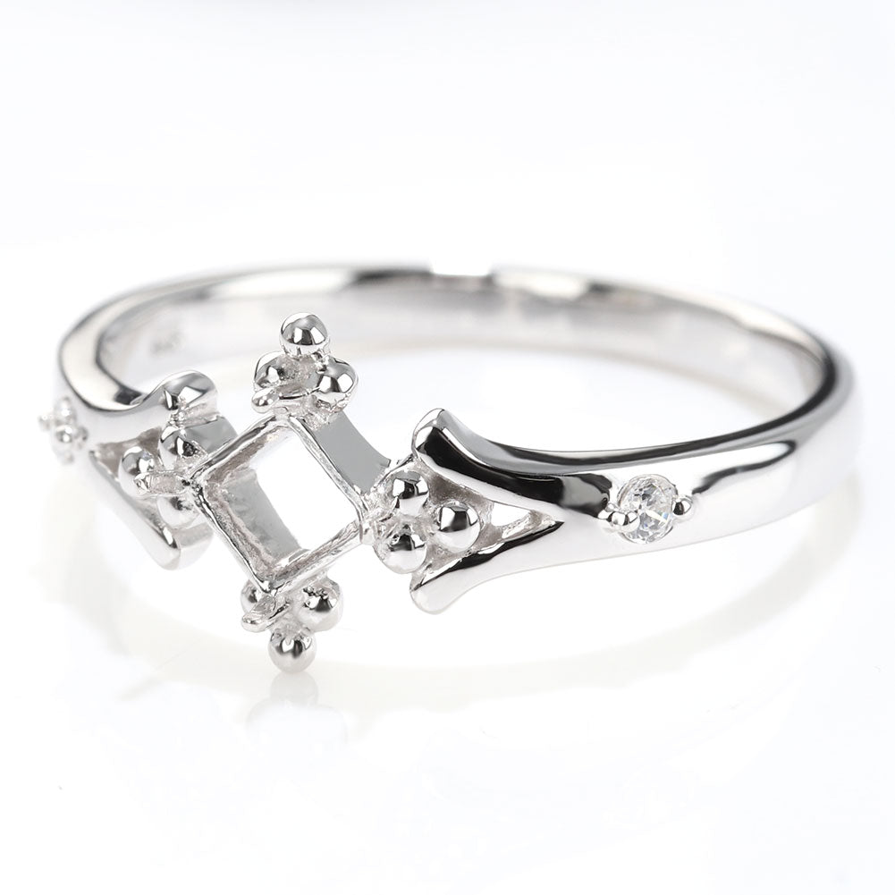 セミオーダー カスタムルース 指輪 空枠 プリンセス リング 簡単 Pt900 K18 K10 sv925 かわいい スクエア 3.5mm リング 王冠 人魚姫 アンティーク (品番 mpr-0031-kw)