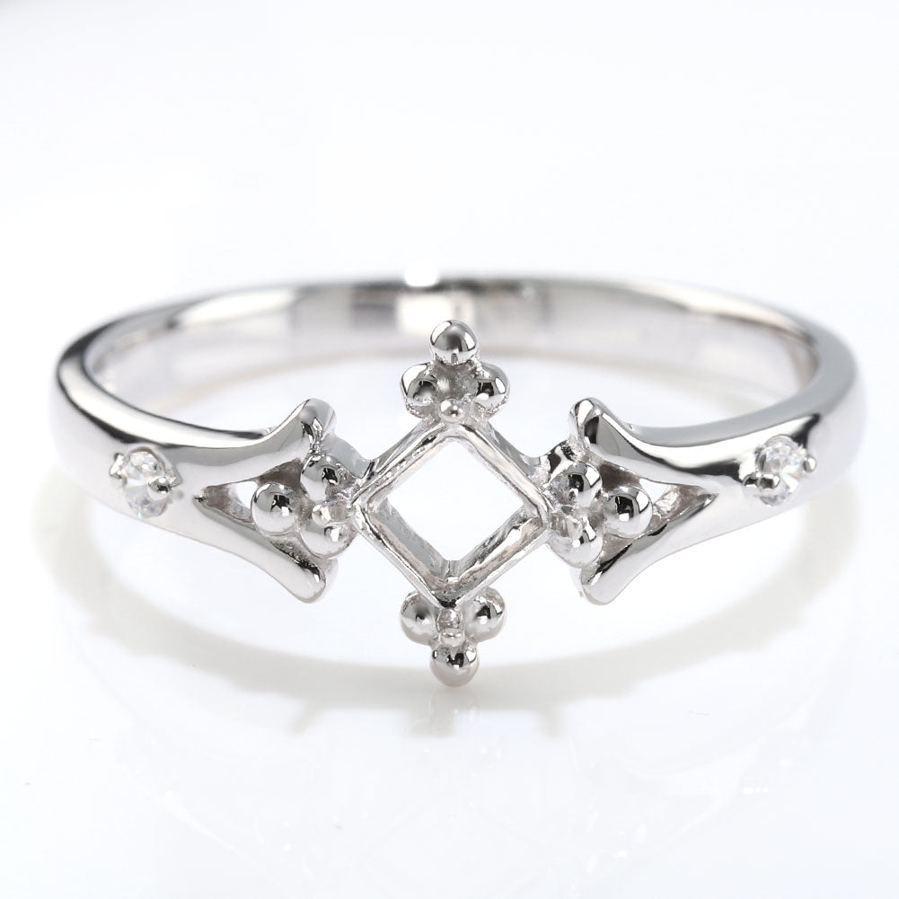 セミオーダー カスタムルース 指輪 空枠 プリンセス リング 簡単 Pt900 K18 K10 sv925 かわいい スクエア 3.5mm リング 王冠 人魚姫 アンティーク (品番 mpr-0031-kw)