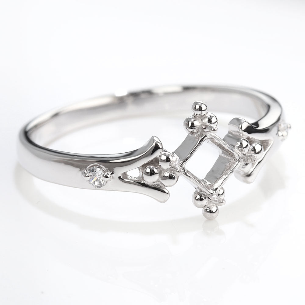 セミオーダー カスタムルース 指輪 空枠 プリンセス リング 簡単 Pt900 K18 K10 sv925 かわいい スクエア 3.5mm リング 王冠 人魚姫 アンティーク (品番 mpr-0031-kw)