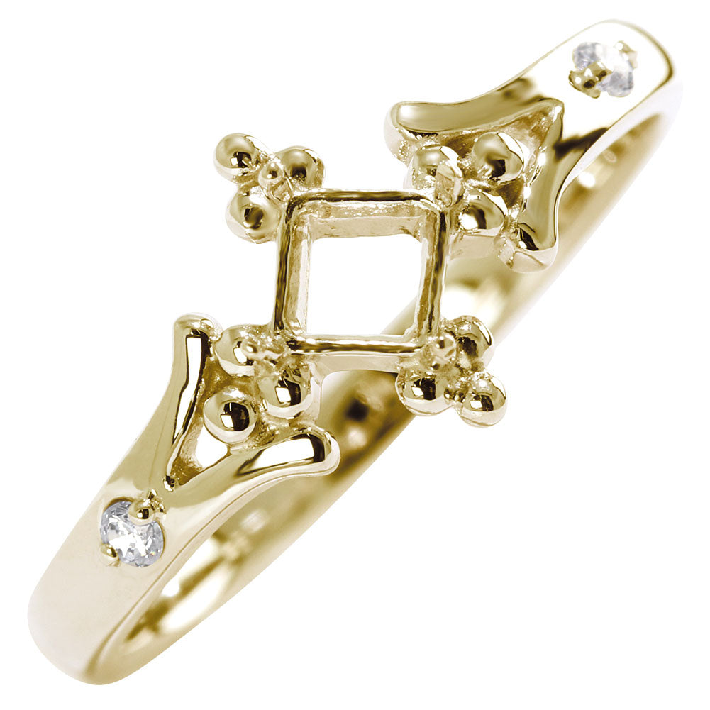 セミオーダー カスタムルース 指輪 空枠 プリンセス リング 簡単 Pt900 K18 K10 sv925 かわいい スクエア 3.5mm リング 王冠 人魚姫 アンティーク (品番 mpr-0031-kw)