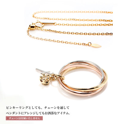 3連リング レディース 可愛い 指輪 甲丸 クロス 王冠 チャーム付き ピンキー リング  Pt900 K18YG K18PG スリーカラー トリニティリング (品番 mpr-0061-metal)