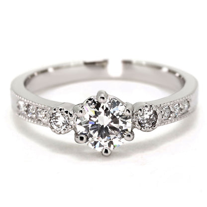 中央宝石研究所鑑定書 ダイヤモンド リング 0.5ct K18 Pt900 婚約指輪 サイドストーン 6爪 指輪 ミルグレイ調 結婚 高品質 ブライダルジュエリー (品番 mpr-0140-4-cgl-2)