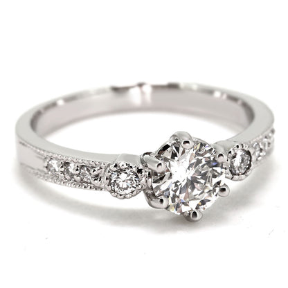 中央宝石研究所鑑定書 ダイヤモンド リング 0.5ct K18 Pt900 婚約指輪 サイドストーン 6爪 指輪 ミルグレイ調 結婚 高品質 ブライダルジュエリー (品番 mpr-0140-4-cgl-2)