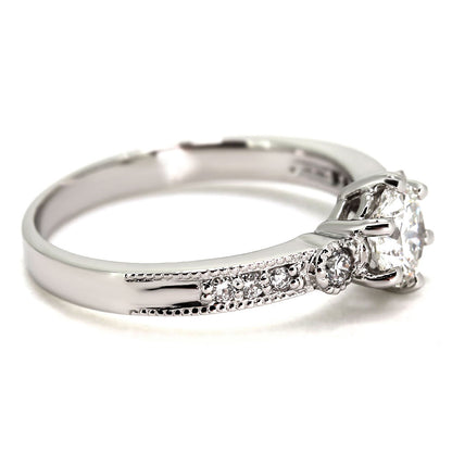 中央宝石研究所鑑定書 ダイヤモンド リング 0.5ct K18 Pt900 婚約指輪 サイドストーン 6爪 指輪 ミルグレイ調 結婚 高品質 ブライダルジュエリー (品番 mpr-0140-4-cgl-2)