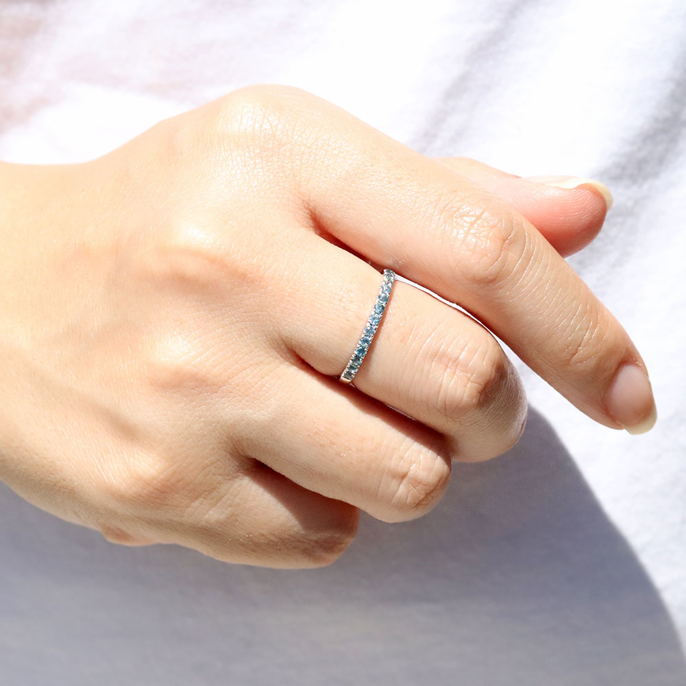 指輪 レディース ブルージルコン ハーフエタニティ 可愛いリング 大人女子 K18 K10 Pt900 エタニティ パーティー バースデー クリスマス プレゼント (品番 mpr-0256-bluezircon)