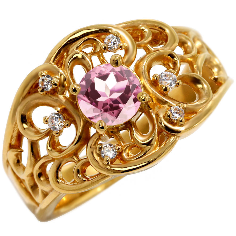 指輪 レディース K24 純金 リング 唐草 ゴールド 天然石 5mm アラベスク 選べる誕生石 24金 透かし 太め 幅広 高級 女性 大人 資産 エレガント 上品 (品番 mr-0011-k24)