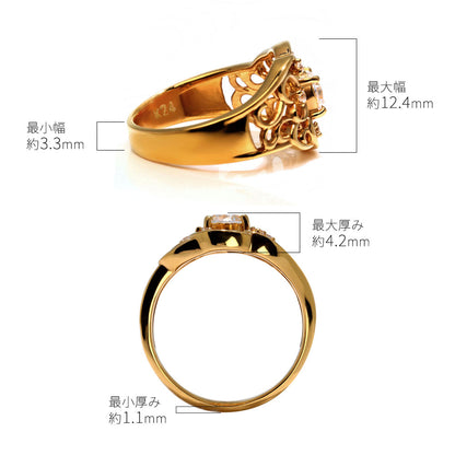 指輪 レディース K24 純金 リング 唐草 ゴールド 天然石 5mm アラベスク 選べる誕生石 24金 透かし 太め 幅広 高級 女性 大人 資産 エレガント 上品 (品番 mr-0011-k24)