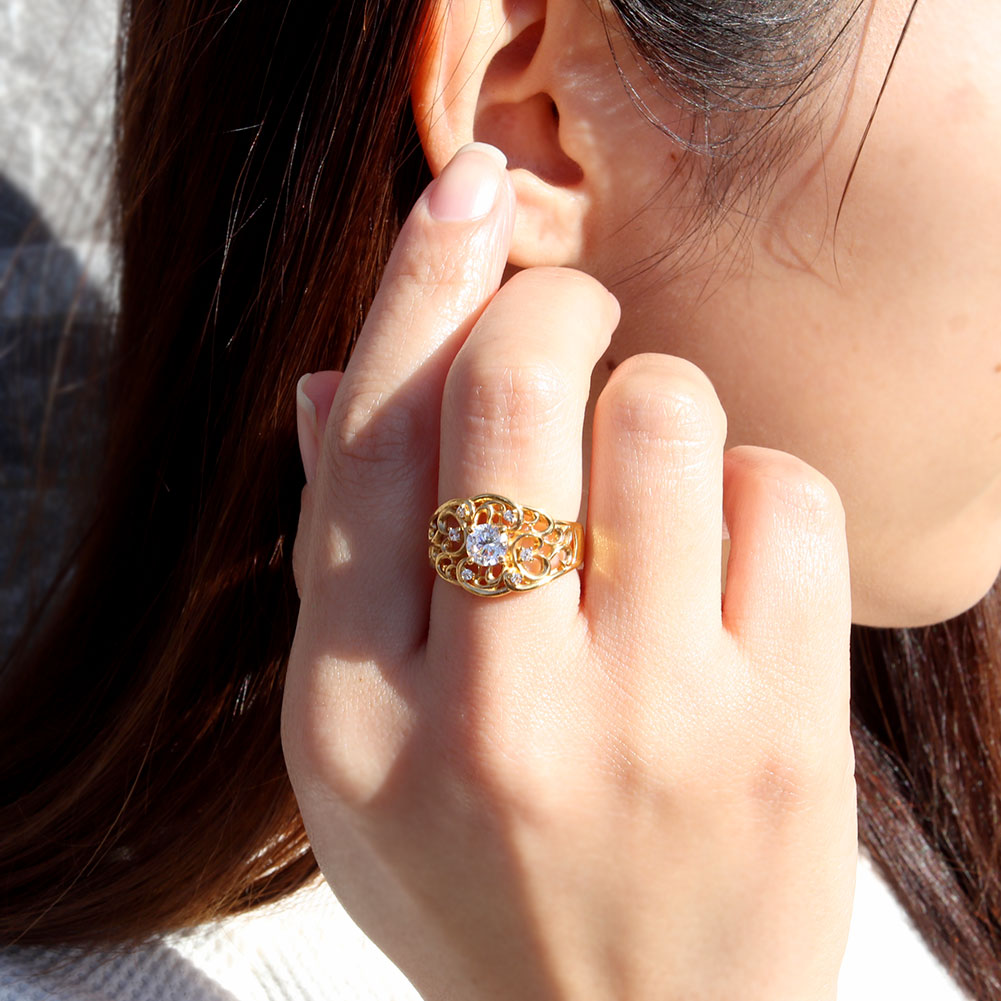 指輪 レディース K24 純金 リング 唐草 ゴールド 天然石 5mm アラベスク 選べる誕生石 24金 透かし 太め 幅広 高級 女性 大人 資産 エレガント 上品 (品番 mr-0011-k24)