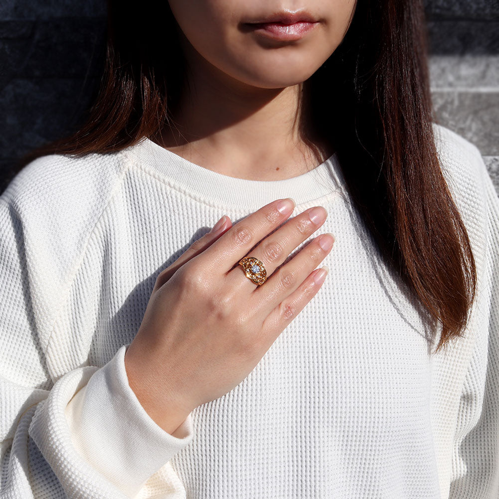 指輪 レディース K24 純金 リング 唐草 ゴールド 天然石 5mm アラベスク 選べる誕生石 24金 透かし 太め 幅広 高級 女性 大人 資産 エレガント 上品 (品番 mr-0011-k24)