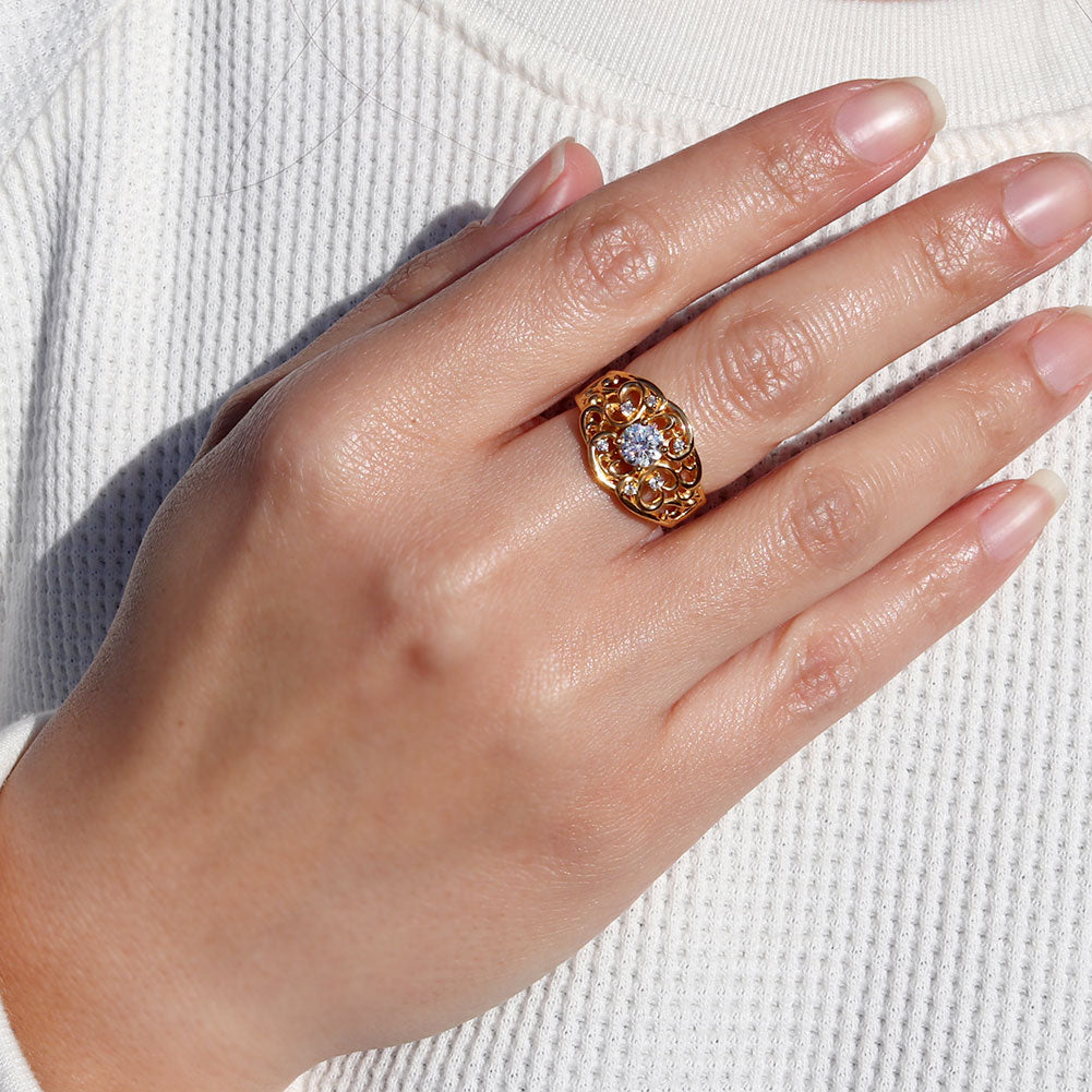 指輪 レディース K24 純金 リング 唐草 ゴールド 天然石 5mm アラベスク 選べる誕生石 24金 透かし 太め 幅広 高級 女性 大人 資産 エレガント 上品 (品番 mr-0011-k24)