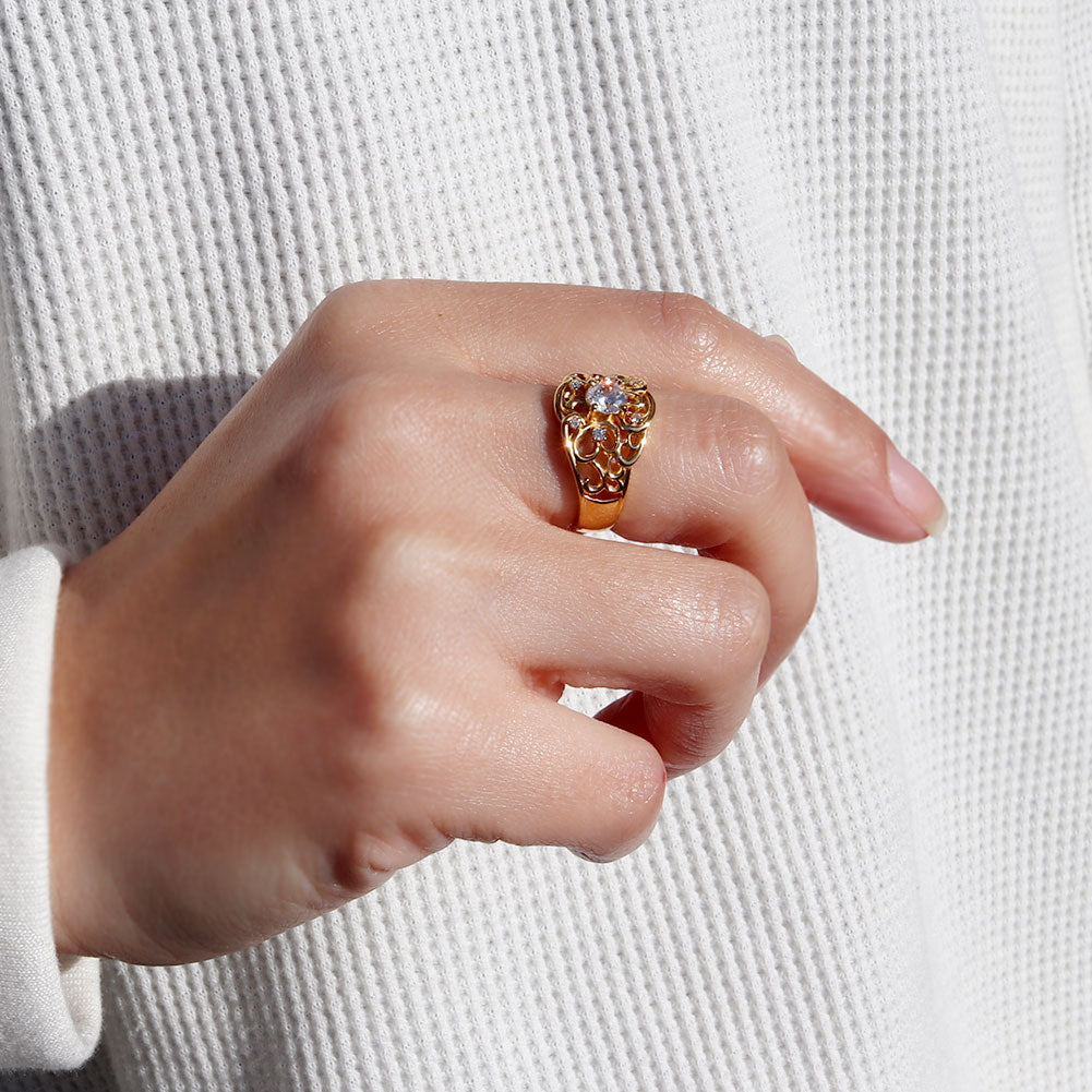 指輪 レディース K24 純金 リング 唐草 ゴールド 天然石 5mm アラベスク 選べる誕生石 24金 透かし 太め 幅広 高級 女性 大人 資産 エレガント 上品 (品番 mr-0011-k24)