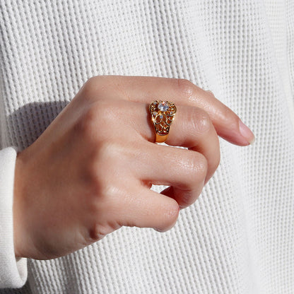 指輪 レディース K24 純金 リング 唐草 ゴールド 天然石 5mm アラベスク 選べる誕生石 24金 透かし 太め 幅広 高級 女性 大人 資産 エレガント 上品 (品番 mr-0011-k24)